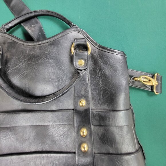 Sony brand black faux leather computer bag with gold hardware north-south style - Picture 5 of 10